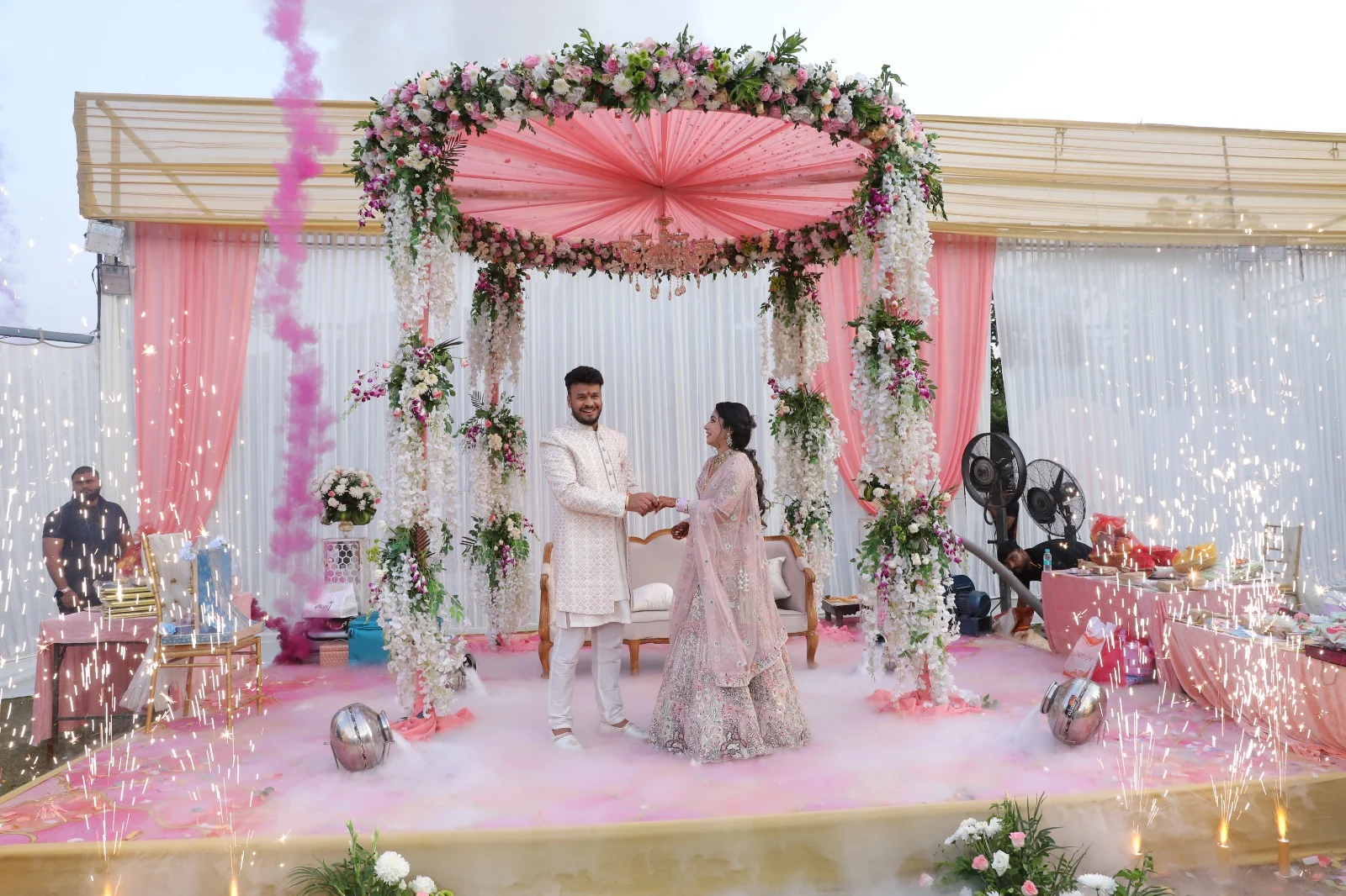 Real floral wedding stage decoration by Shine Celebrations